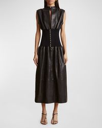 Uni Ribbed Waist Leather Dress