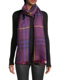 Women's Reversible Check Wool-Silk Scarf - Purple
