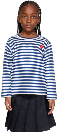 COMME des GARÇONS PLAY Kids Blue & White Heart Long Sleeve T-Shirt