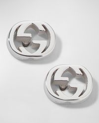 Interlocking-G Stud Earrings in White Gold