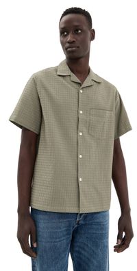 Portuguese Flannel Favo Textured Camp Collar Shirt Khaki S