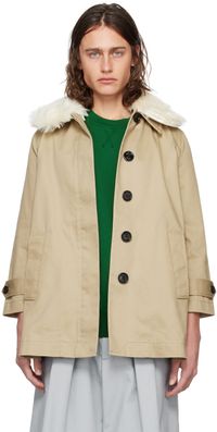Meryll Rogge Beige Faux-Fur Trim Coat