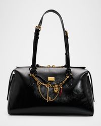 Charm-Embellished Leather Top-Handle Bag