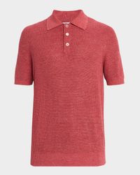 Men's Linen and Cotton Ribbed Polo Sweater