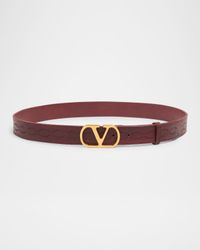 Men's Leather V Logo Buckle Belt