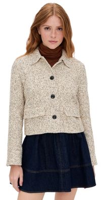 Madewell Tweed Shirt Collar Jacket Ivory Brown 6