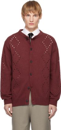 Youth Burgundy Argyle Punching Knit Cardigan