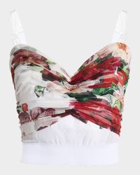 Bouquet Rose Chiffon Ruched Crop Tank Top