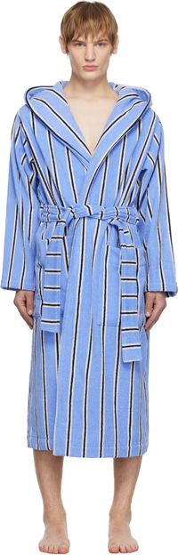 Tekla Blue Terry Hooded Bathrobe