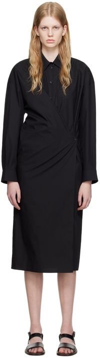 LEMAIRE Black Straight Collar Twisted Midi Dress