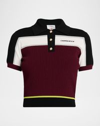 Striped Rib Knit Polo Shirt