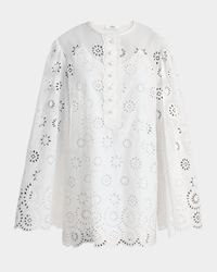Scalloped Eyelet-Embroidered Mini Shift Dress