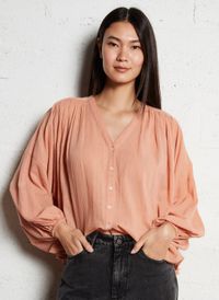 Berenice - Blouse Col V en coton - Taille 40 - Orange