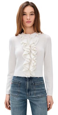 alice + olivia Dollie Ruffle Trim Cardigan Soft White S