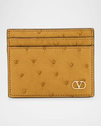 Men's Ostrich-Effect VLogo Card Holder