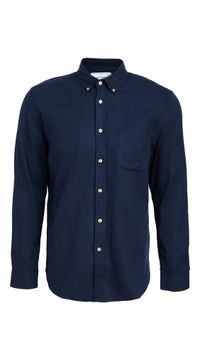 Portuguese Flannel Teca Brushed Flannel Button Down Shirt Navy M