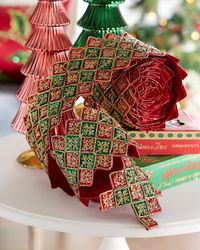 Sequin Harlequin-Patterned Metallic Dupion Ribbon, 4"W x 5 Yards