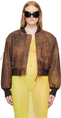 Acne Studios Brown Cropped Leather Bomber Jacket