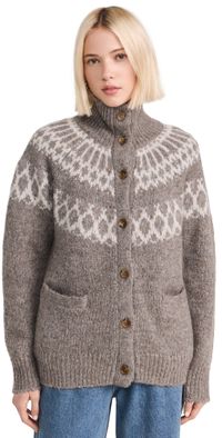 Alex Mill Emmie Fairisle Cardigan In Wool Taupe S