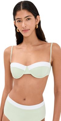 STAUD Jo Balconette Bikini Top Pale Jade L