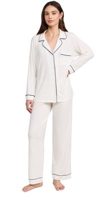 Eberjey Gisele The Long Pajama Set Pure Ivory/Navy S