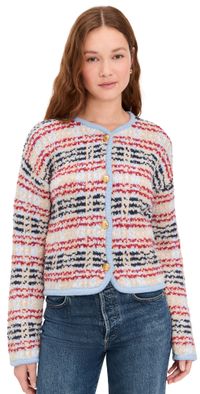 English Factory Textured Stripe Jacket Powder Blue Multi L