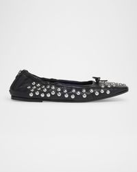 Amy Stud Zip Leather Ballerina Flats