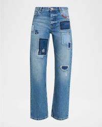 Straight-Leg Patchwork Jeans