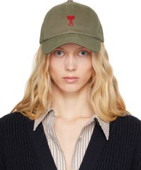 AMI Paris Gray Cotton Ami de Coeur Embroidery Cap