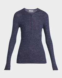 Anges Cashmere Rib Henley Sweater