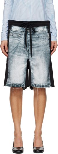 OPEN YY Black & Blue Jean Effect Jersey Shorts