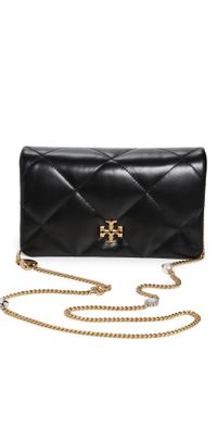 Tory Burch Kira Diamond Quilt Charm Chain Wallet Black One Size