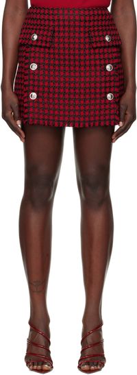 Versace Red & Black Tweed Miniskirt