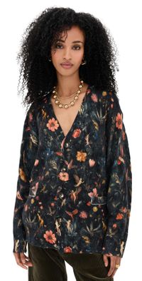 R13 Printed Boyfriend Cardigan Floral With Angels Black M