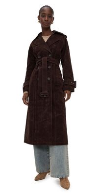 Avec Les Filles Faux Suede Maxi Trench Coat Chocolate XS