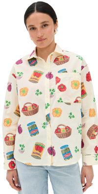 Bailey Rose Printed Button Down Shirt Cream Multi M