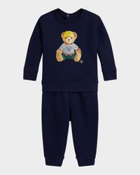 Boy's Magic Fleece Polo Bear Sweatshirt & Pants Set, Size 6M-24M