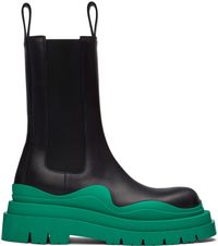 Bottega Veneta Black & Green Tire Chelsea Boots