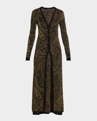 Metallic Paisley Knit V-Neck Long Cardigan