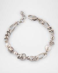 Men's Skull and Glass Pearl Bracelet