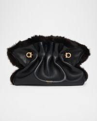 Ruched Shearling-Trim Soft Shoulder Bag