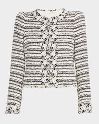 Petal-Applique Striped Tweed Jacket