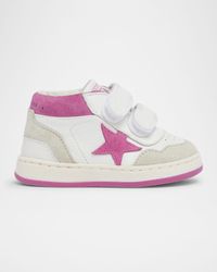 Girl's June Basket Mixed-Leather Grip-Strap Sneakers, Baby/Toddler