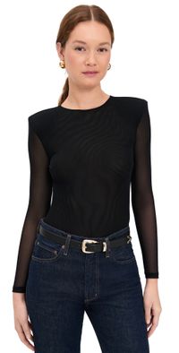 L'AGENCE Trista Shoulder Pad Thong Bodysuit Black XXL