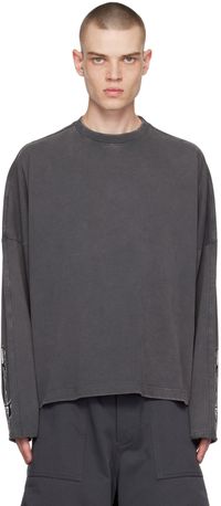 We11done Gray Zipper Print Long Sleeve T-Shirt