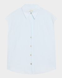Cap-Sleeve Linen Button-Front Blouse
