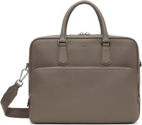 BOSS Taupe Leather Embossed Logo Briefcase