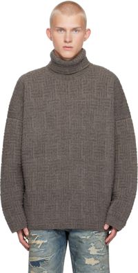 Fear of God Col roulé taupe en laine vierge à motif en tricot jacquard