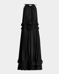 Pleated Drawstring Sleeveless Maxi Dress