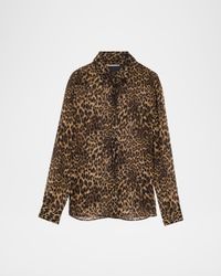 Spotted Silk Button-Down Blouse